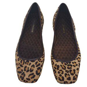 Enzo Angiolini Womens Leopard Print Square Toe Flats 6 M Faux Fur Slip-Ons